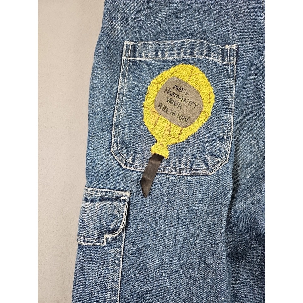 Vintage Sasson Denim Overalls Women's Medium Blue Custom Patches Cropped BOHO - Picture 9 of 13